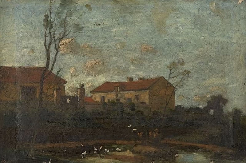 Paesaggio con casa e stagno